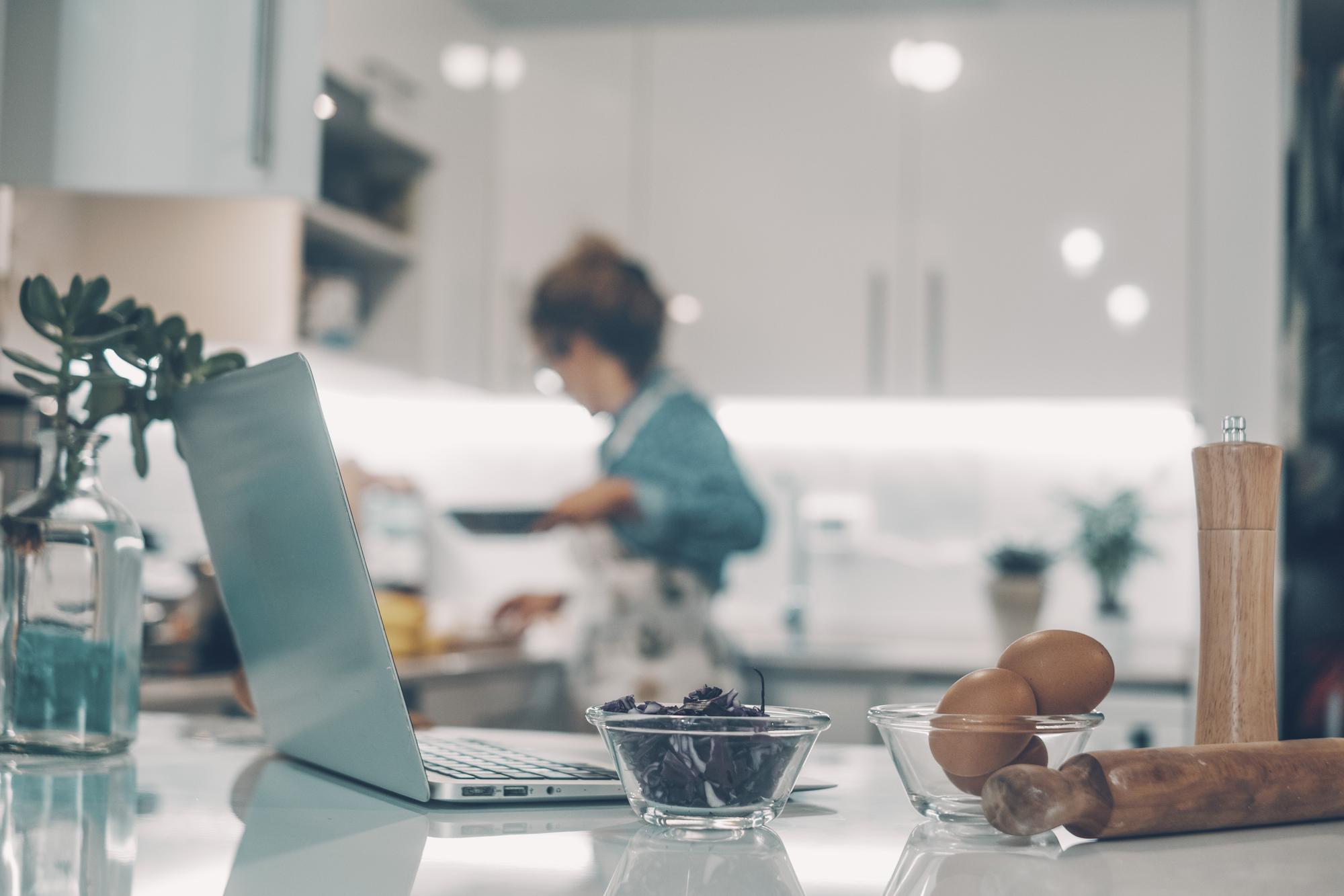Contact workspace with modern kitchen tools